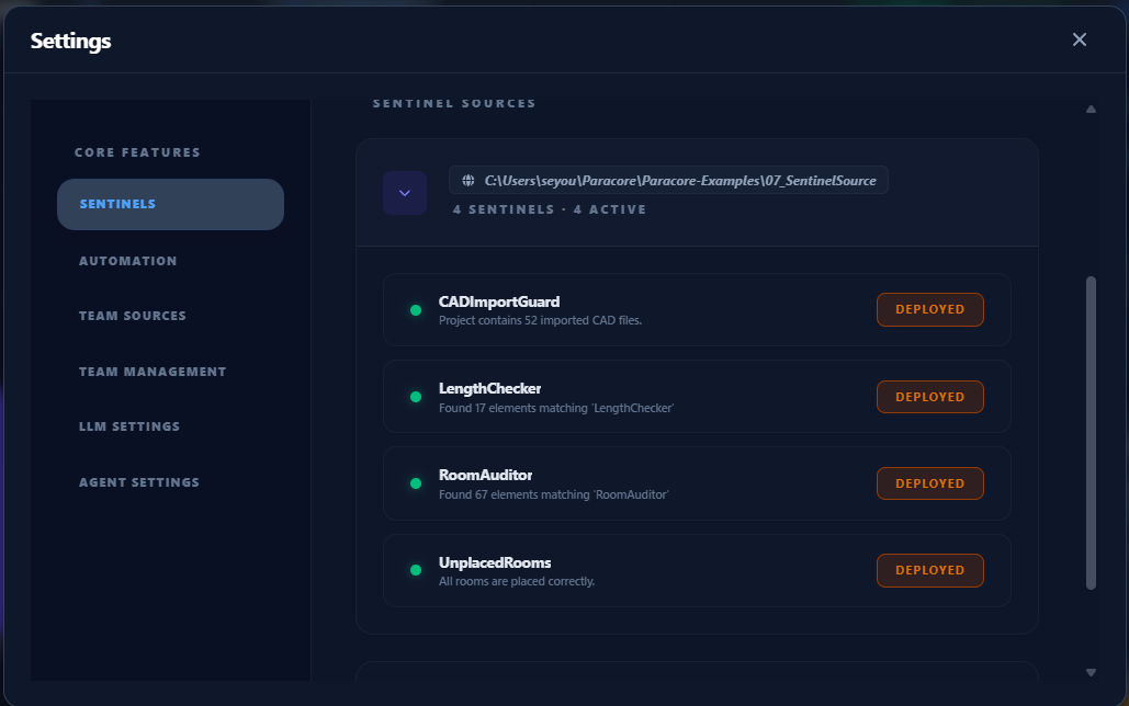 Sentinel Deployment Settings